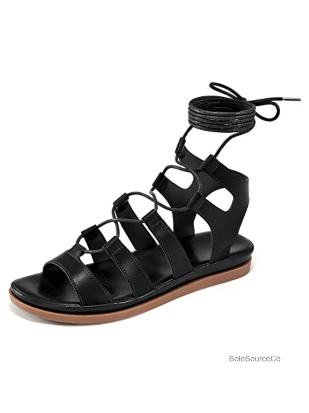 Strappy Gladiator Flat Sandals for Women - Cushioned Non-Slip Faux Leather